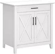 Bush Furniture Key West Secretary Desk with Keyboard Tray and Storage Cabinet, 30W, Pure White Oak
