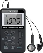 AM FM Pocket Radio Covvy Portable Digital Tuning AM/FM Mini Stereo Radio Player with Rechargeable Battery and Earphone for Outdoor Walk Black