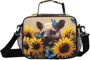 Insulated Lunch Box Aardvark Sunflower Cute for Women Men - Ideal for Work, Picnics - Includes Adjustable Shoulder Strap
