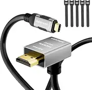 Adoreen 4K@60Hz 2K USB C to Upward 90 Degree Angled HDMI Cable 3 Ft, Slim Thin HDR Type C 3.1 to HDMI 2.0 Adapter Cord Thunderbolt 3/4 for MacBook, iPhone 16/15, iPad, Galaxy, Surface,TV Monitor+Ties