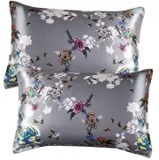 Satin Pillowcase King Size Set of 2 Grey Satin King(20"x40") Grey Flower