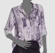 $164 Aqua Women's Purple White Long-Sleeve Button Front Blouse Shirt Top Size M