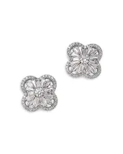 Bloomingdale's Fine Collection Diamond Round & Baguette Flower Stud Earrings in 14K White Gold, 1.50 tcw