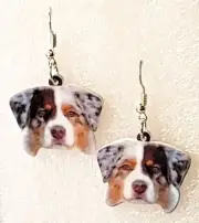 Australian Shepherd Head Double-Sided Flat Acrylic Hook Earrings Jewelry