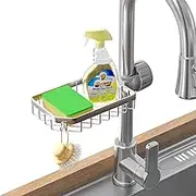 LONIN Sponge Holder Over Faucet Kitchen Sink Caddy Organizer, Stainless Steel Detachable Hanging Faucet Drain Rack for Bathroom, Scrubbers, Soap, Chrome