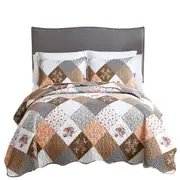 Checked Soft Bedspread Set Quilted Coverlet Bedding Comforter