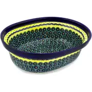 Polish Pottery Oval Baker 12" Peacock Bumble Bee