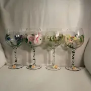 Royal Danube Handpainted Crystal Wine Balloon Glasses Floral Design Set 4