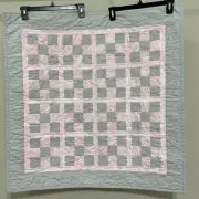 Handmade Lap Quilt Pink & Grey Patchwork Pattern New Throw Blanket