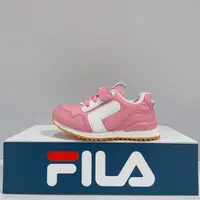 在飛比找蝦皮購物優惠-FILA KIDS 中童 粉色 舒適 魔鬼氈 運動 休閒鞋 