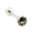 Surgical Steel Tongue Ring Straight Barbell 14 Gauge Skull Poison Mask