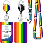 Rainbow ID Badge Holder with Retractable Lanyard - Colorful Retractable Badge Reel & Card Holder for Work