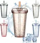 Drinking Cup, Double-Walled Straw Cup, Coffee Cups, 420 Ml, Drinking Bottle with