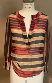 NWT red black silk striped diane von furstenberg boho blouse top