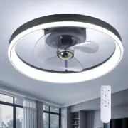 Low Profile Ceiling Fan with Lights - 19In Bladeless Bedroom Fan Dimmable, Fande