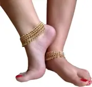 Anklet 14k Gold Plated Women Ankle Chain Bracelet Indian Payal Foot Jewelry 10"