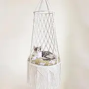 SHENMAIDAY Cat Hammock, Handwoven cat Bed, Hanging cat Bed Swing cat Bed with Cushion, Tassel Design cat Bed, Elegant Tapestry Decoration for Indoor and Outdoor pet cat House (Large)