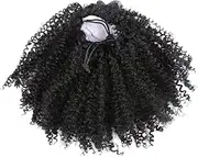 FRCOLOR Black Kinky Curly Ponytail Hair Extensions Clip in Drawstring Ponytail Puff Drawstring Hairpieces Wig
