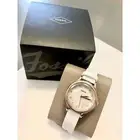 Fossil Laney Women's 34mm Rose Gold Faceted Crystal White Leather Watch BQ3484
