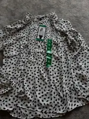 Hilary Radley Ladies Blouse. White Black Polka Dot Long Sleeve. XL