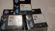 Lot of 3 HP 711 Ink DesignJet T120 T520 - CZ132A CZ131A CZ130A Y/M/C exp 2020