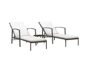vidaXL Sun Loungers 2 pcs with Table Poly Rattan Brown