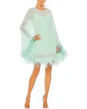 Mac Duggal Trapeze Feather Trim Mini Dress