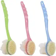 LALADEFIEE 3pcs Handle Shower Brush Double Sided Bath Scrubber Soft Bristles Back Scrubber for Body Massage