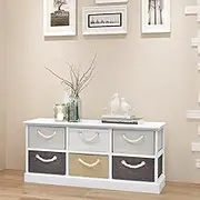 Rustic Storage Bench with 6 Drawers - Paulownia Wood & MDF, Hallway and Bedroom Cabinet, 95cm, Rural Style Bench, Ample Space, String Handle, Multipurpose Use