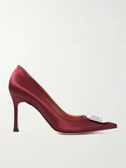 [Amina Muaddi] Amina Muaddi - Camelia Crystal-embellished Satin Point-toe Pumps - Burgundy - IT39 IT 39 Burgundy