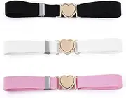 [Amusingtao] 3 Pcs Cute Heart Kids Belt Set - Adjustable Elastic Belts for Girls & Boys - Stretchy Girls Belt with Heart Buckle (Black/White/Pink) ﻿