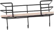 LIFKICH Modern Wrought Iron Wall Mounted Storage Rack with Hooks Decorative Hanging Shelf Organizer for Keys Plants and Items for Bedroom Kitchen Office Living