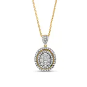 1 CT. T.W. Composite Oval Natural Diamond Double Frame Pendant in 10K Yellow Gold