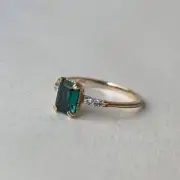 6x8mm Emerald Cut Lab Created Emerald Engagement Rings 14k Yellow Gold Plated
