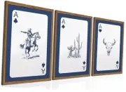 Western Wall Art Set of 3, Blue Cowboy Wall Decor Trendy Southwestern Playing