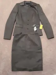NWT! Anne Klein Gray Cotton/Wool/Silk 2 Piece Suit Blazer & Skirt 2
