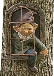 Bits and Pieces - 12-inch Elf Out The Door Tree Hugger - Yard Decorations - Whimsical Tree Sculpture - Garden Decoration - Garden Peeker Yard Art