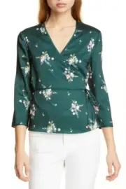 Ted Baker Womens 3/4 Sleeve Aleexx Flourish Wrap Blouse Top Size 2 US 6 $209