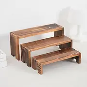 3-Piece Wooden Riser Display Stands for Vendor Events, Rustic Wood Shelf Rack for Cupcakes, Perfume, Flowers, Collectibles