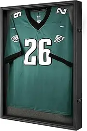 JDECO Large Jersey Frame Display Case, Jersey Shadow Box with 98% UV Protection Acrylic and Hanger for Baseball Basketball Football Soccer Hockey Sport Shirt and Uniform, Linen Black