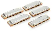 Hohner Blues Harp 5-piece Harmonica Set with Case (2-pack) Bundle