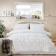 Holawakaka White Waterfall Ruffle Comforter Set Queen Size Multi-Layers Ruffled Shabby Chic 3PCS Bedding Set for Girls Women, White Queen