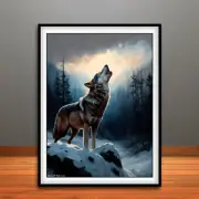 Wolf Howling Print, Poster, Woodland Creatures Wall Art, Animal Decor