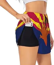 [GaxfjRu] Arizona State Flag Print Women's Running Shorts High Waisted Running Shorts Pocket Sporty Gym Elastic Short