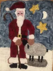 Primitive rug hooking kit, Santa with Sheep, Christmas, gift, linen, wool
