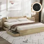 Oikiture Wooden Bed Frame King Size with Charging Ports & 2 Drawers