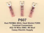 20 Red PERMA SEAL Heat Shrink FORK SPADE Terminal 22-18 Wire Gauge #8 Stud MOLEX