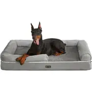 Orthopaedic Dog Bed - Soft Padding, Raised Edges, Removable Cover - 120 x 85 x 25 cm, Non-Slip Base - Light Grey