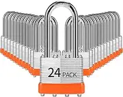 Padlocks Keyed Alike, Pack of 24, Laminated Steel Keyed Lock (1-9/16", 40mm), Padlocks with Same Key, Long Shackle, for Toolbox, Locker & StorageUnit or More