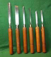 Lot (6) Vintage Disston Keystone Carpenters Lathe Turning Chisels Inv#PL30